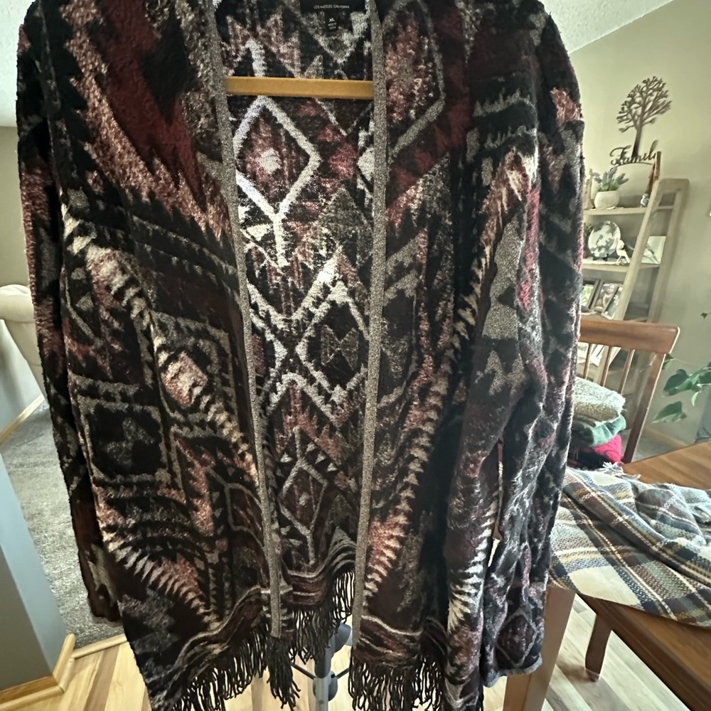 Lucky Brand Multicolor Geometric Cardigan with Fringe